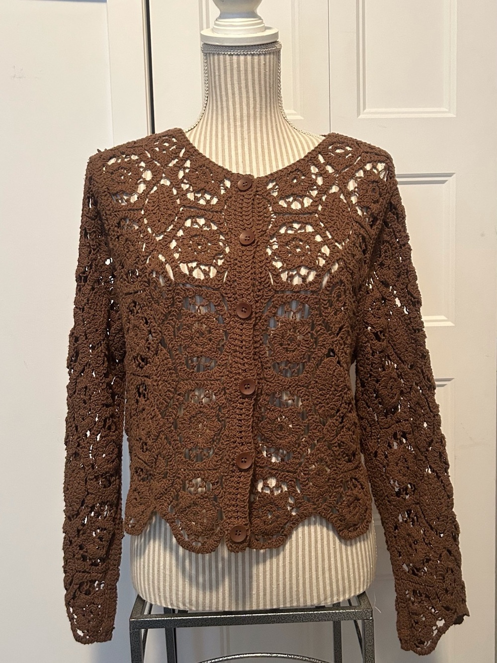 NWTS Ultra Pink Cotton Crocheted Cardigan sz M